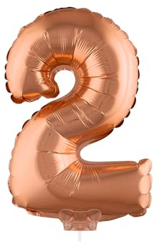 PARTY DISCOUNT NEU Mini-Folienballon am Papierstäbchen, Zahl 2, rosé-Gold/Kupfer, ca. 40cm