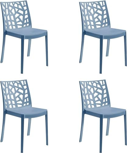 GLOUPIE Set 4 Sedie Matrix In Polipropilene Blu, Impilabili, Dimensioni 55 x 47 x 82 Cm, Peso 4 Kg, Per Interno Ed Esterno, Made In Italy, Sedia Impilabile