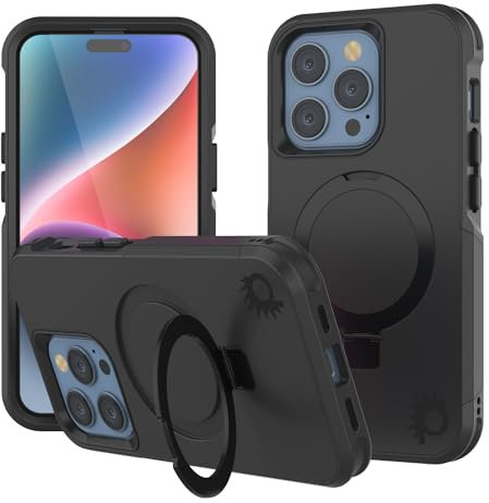 PunkCase Schutzhülle für iPhone 15 Pro Max [Spartan 3.0 Serie], robuste, robuste Hülle mit Ständer und MagRing kabellosem Ladekreis, ultradünner Schutz für iPhone 15 Pro Max (2023) (6,7 Zoll), Schwarz
