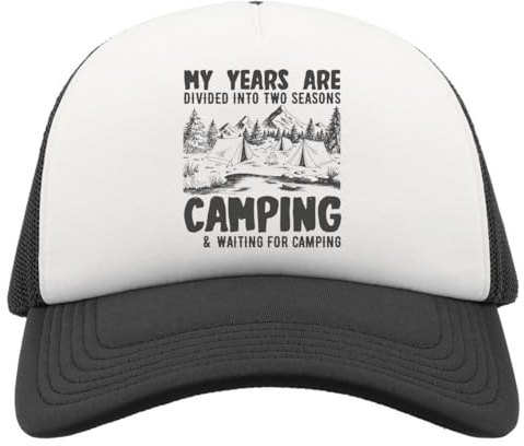 My Years Are Divided Into Two Seasons Camping and Waiting Half Mesh Trucker Cap Baseball Hut Snapback Schwarz