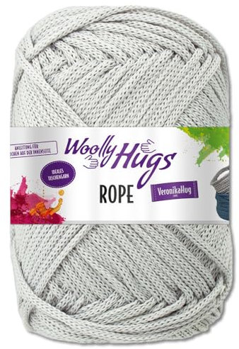 Frida's Wollhaus Woolly Hugs 200 g Rope Polyester Textilgarn Wolle Tasche mit Anleitung 13 Farben (90 | Hellgrau)