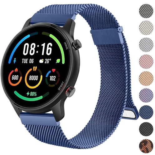 Wanme Armband für Xiaomi Mi Watch/Xiaomi Watch S1/Xiaomi Watch S1 Active/Xiaomi Mi Watch Color Sport, 22mm Metall Armbänder Edelstahl Mesh Uhrenarmband Magnet Verstellbares Ersatzarmband, Navy Blau