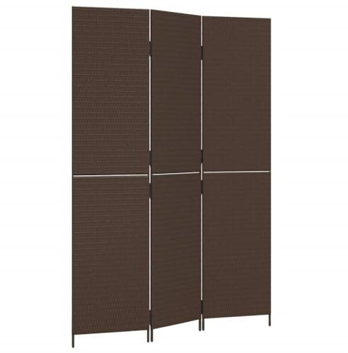 vidaXL Paravent 3-TLG., Raumteiler Faltdesign Stahlrahmen, Trennwand Sichtschutz für Innen Außen, Spanische Wand Raumtrenner, Braun Poly Rattan