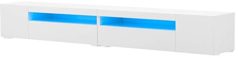 MQGPM Mobile TV da 85 pollici, con 2 ante e 2 cassetti, moderna credenza per TV con vano portaoggetti aperto, per camera da letto, soggiorno, sala da pranzo, TV, colore: bianco