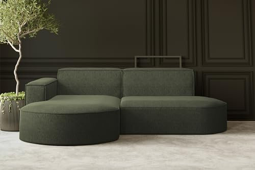Kaiser Möbel - Ecksofa mit Wohnlandschaft, Eckcouch L-Form, Sofa 3-sitzer, Polstersofa, Bequemes Couch mit Ottomane für Wohnzimmer, Relaxsofa, Lounge-Set, Verita Stoff, MODENA Studio, Dunkelgrün Links