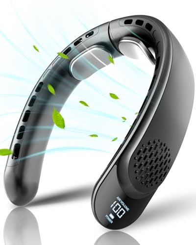 ASNUG Ventilateur de cou sans pales - 4 turbos - Portable - Fonctionne avec batterie 4000 mAh - Ventilateur personnel rechargeable par USB - 3 vitesses - Flux d'air de refroidissement à 360° -