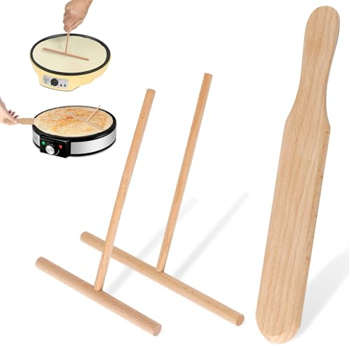 3 Pcs Spatule Crepe En Bois De Hêtre, Forme en T Spatule A Crepe Rake Crepe Spreader, Facile à Nettoyer Rateau Crepe, Etaleur Crepe pour Ustensiles De Cuisine Bois Outil De Cuisson