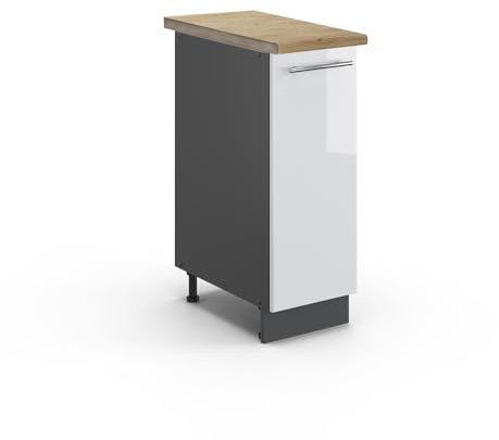 Vicco Apothekerschrank Fame-Line, Weiß Hochglanz/Anthrazit, 30 cm, AP Eiche