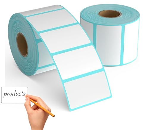 selbstklebend Klebeetiketten zum Thermo Etiketten Selbstklebend, 2 Rollen weißes Etikettenpapier, angepasstes Etikettendruckpapier, Thermo-Aufkleberpapier (40x30mm) Wasserdichtes selbstklebendes