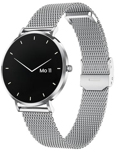 Watchless Glamora Smartwatch 37mm, traumhaftes Design mit Pulsmesser, Schrittzähler, Schlafmonitor & Nachrichtenanzeige für iOS Android (Silber)