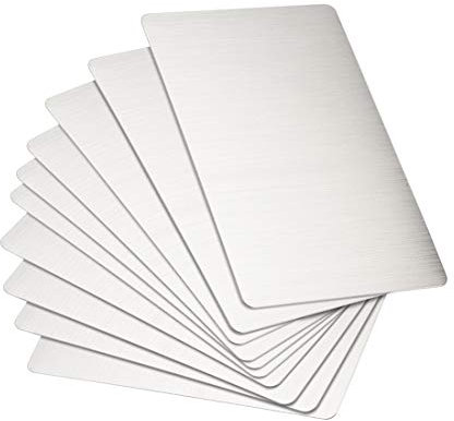 Tarjeta de Metal en blanco en tono plateado, placa de acero inoxidable con grabado de impresión láser delgada de 0,4mm, hojas de Metal for manualidades, 10 Uds.(88x53x0.4mm)