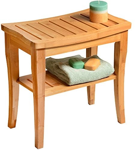 Bambus Duschbank - Kleiner Duschhocker mit Ablage, rutschfester Duschsitz, Badezimmerbank, Spa-Dekor, Holz-Duschbank, Fußstütze Rasierhocker für Dusche, geeignet für den Innen- und Außenbereich