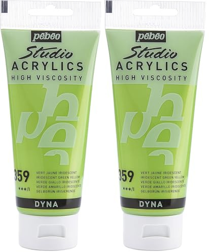 Pébéo Acrylic Fine Studio Acrylics Künstler Profis und Anfänger-Leuchtende und pigmentierte Farbe Iridescent-100 ml Acrylfarbe, Grün Gelb Iridescent, 100 Milliliters (Packung mit 2)