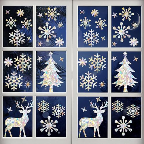 Fensterdeko Schneeflocken, Fensterbilder Weihnachten, Abnehmbare Fensterdeko Statisch Haftende PVC Aufkleber, für Türen Schaufenster PVC Fensterdeko (Farbe)
