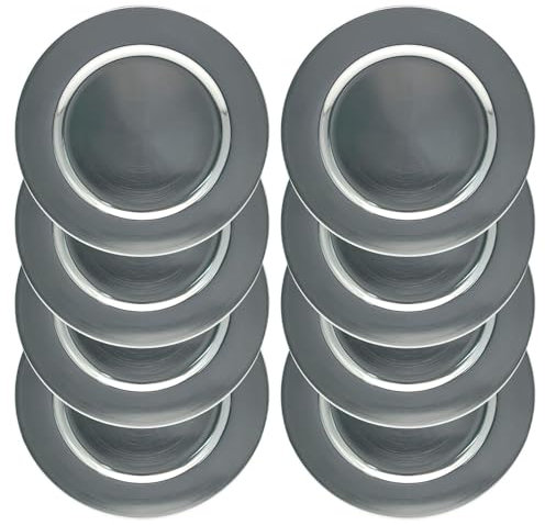 Daniel James Metallic Charger Plates - 33cm Round Reusable Dining Table Setting Plates for Christmas Party, Celebration, Weddings & Table Décor Placemat - Silver Solid, Pack of 8