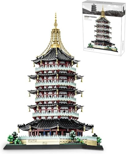 Pasyru Chinesische Architektur Bausteine, 1498 Teile Leifeng-Turm Klemmbausteine Modular Haus Bausteine Konstruktionsspielzeug, Modular Architektur Spielzeug Nicht Kompatibel mit Mainstream Marken