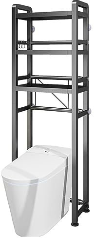 UKLULUAMZ Estante de acero al carbono de 3 niveles para lavandería, estante de almacenamiento de metal expandible sobre la lavadora (negro)