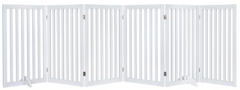unipaws 306 cm Extra Wide Pet Gate, Free Standing Dog Gate for Doorways, Foldable Safety Gate & Room Divider, Wooden Puppy Playpen, Expandable Dog Barrier for The House, Indoor Use (91cm H, White)