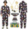 AYBUY Disco Kostüm Set, 9-teiliges Disco-Outfit inklusive Langarmshirt, Hose, Hut, Gürteltasche, Halskette, Armband, Ring, Sonnenbrille und aufblasbarem Radio, für eine 70er-Jahre-Party(XL-Schwarz)