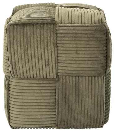 HOME DECO FACTORY, HD0541, Grön vävd ribbad sittpuff, modern och elegant design, optimal komfort, mångsidig för vardagsrum eller sovrum, lättskött, mått 36x38x36 cm, grön färg