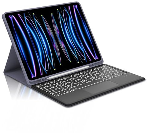 Occtingkind, Teclado para iPad Pro 12.9 Funda con Teclado para iPad Pro 12.9, Magnético Desmontable Bluetooth Keyboard para iPadPro (2018-2022), QWERTZ, USB C, Retroiluminación, Trackpad, Morado