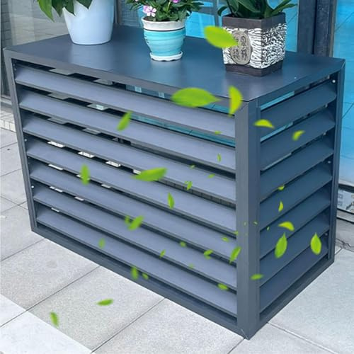 LKPMGOA Aluminium Klimaanlage Abdeckung Außengerät, Wärmepumpe Verkleidung für Aussen, Klimaanlagenzaun, Blumenständer, Sichtschutzzaun, Geräuschreduzierung(Grey,100cm)