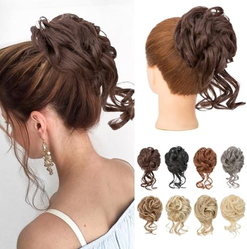 Benehair Dutt Haarteil mit Klammer Natürlich Messy Bun Haarteile für Dünnes Haar Synthetik Haar Scrunchies Haardutt Haarteile für Frauen Mädchen(Braun, 75g)