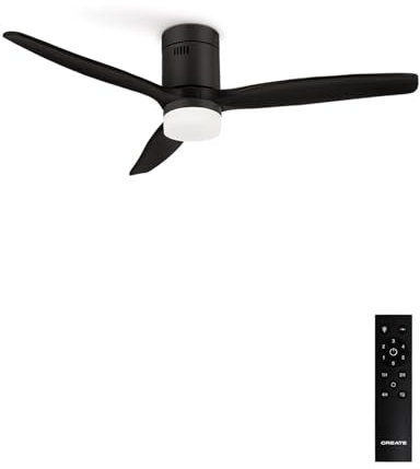 CREATE / WINDCALM S/Ventilador de techo ABS con luz negro con mando / 40W, Silencioso, Ø112 cm, 6 velocidades, 3 temperaturas de luz, temporizador, función verano-invierno