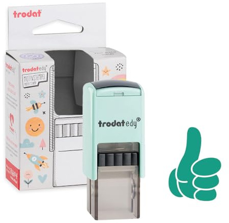 Trodat edy Motivstempel Daumen - selbstfärbendes Stempelset in Pastell Grün, Abdruck Grün, 20 x 20 mm, für Lehrer, Pädagogen, Eltern und alle, die mit Herz motivieren und belohnen.