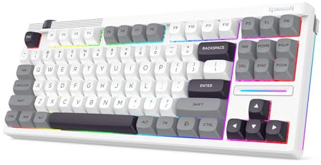 Redragon K729 Pro Teclado para Juegos RGB con Junta inalámbrica 80%, TKL de 3 Modos, Control de Perilla, Teclas PBT de Colores Mixtos, Enchufe orientado al Sur, US Layout