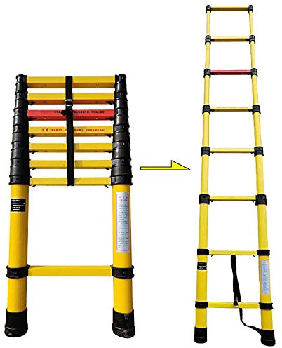 Escalera Extensible de Fibra de Vidrio para el hogar, Color Amarillo, Multiusos, telescópica, con Patas de Goma Antideslizantes para Trabajos en Interiores y Exteriores (