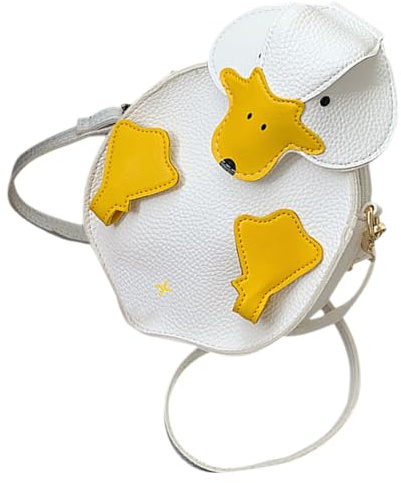 TEMPNAP Kleine Umhängetasche Damen Cartoon Ente Schultertasche mit Reißverschluss Weiß Kompakter Aufbewahrungsbeutel für Alltag Reisen