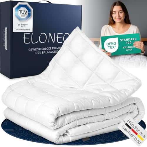 ELONEO NEU Gewichtsdecke 135x200 cm mit 11 kg, TÜV und Oeko-Tex Zertifiziert, Weighted Blanket aus 100% Baumwolle, Entspannungsdecke & Anti-Stress Therapiedecke, schwere Decke zum Schlafen