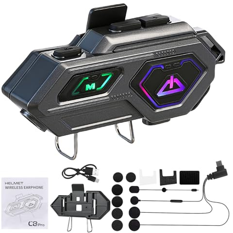 GEARMONSTER C8 Pro Motorrad Headset mit Gegensprechanlage, Helm Kommunikationssystem für 2 Personen, HD Lautsprecher, Bluetooth 5.4, mit Sprachassistent, für Musik und Navi-Ansage Hören, 1 Stück