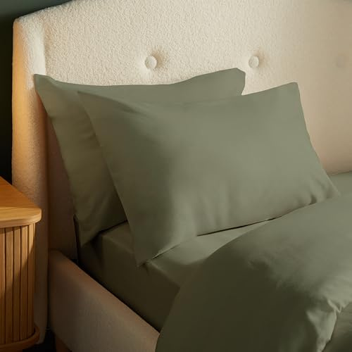 Silentnight Brushed Cotton Pillowcase Pair - Soft Velvety Touch 100 Percent Cotton - Cosy Warmth Feel for Colder Nights - Breathable Lightly Brushed Hypoallergenic Pillowcase, Olive Green