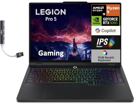 Lenovo Legion Pro 5 AI-Powered Copilot+ Gaming Laptop 16.0 240 Hz IPS WQXGA (2560x1600) (AMD Ryzen 9 8945HX, GeForce RTX 5060 8GB, 64GB DDR5, 2TB SSD, 24-Zone RGB KB, Win11Pro) w/DKZ Port Expander