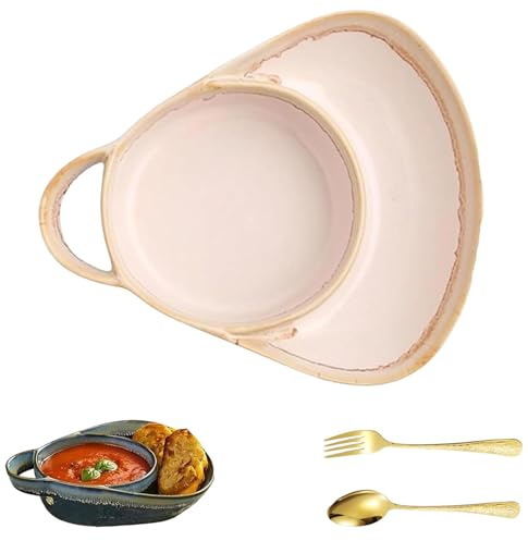 Sfbnjr Soup and Sandwich Plate Combo, Soup and Sandwich Bowl Combo, Soups Sandwich Bowl, Soups Sandwich Combo Plate, 2-in-1 Design,for Breakfast Cookies Bread Salad Fruits (White)
