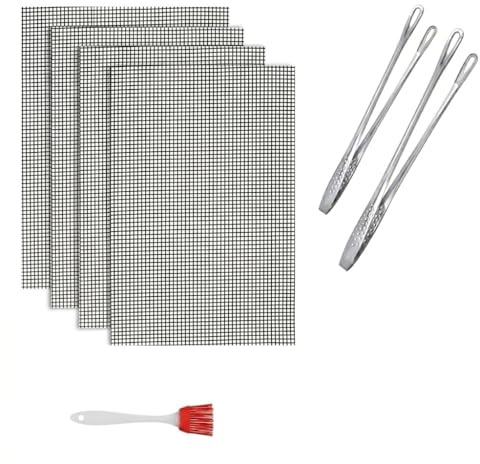 MSIHEY Lot de 4 Grilles de Barbecue Antiadhésives | Antiadhésives Réutilisables Chaleur pour Barbecue à gaz, Charbon de Bois, Barbecue Electrique, Friteuse à air 40 x 30 cm