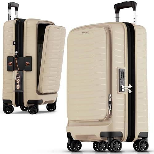 Stratic NOVIUM Hartschalenkoffer – Trolley mit 4 Rollen, TSA-Zahlenschloss, erweiterbar, aus Polypropylen, Innenfutter aus recyceltem PET, mit Fronttasche,Größe S, Sand