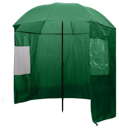 Tomostar Angelschirm, UV-Schutz, mit Seitenwand, Heringen, Transporttasche, Grün, 240 x 210 cm