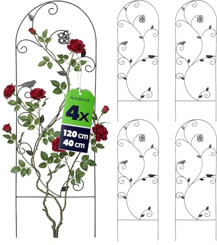 KADAX 4er Set Metall Rankgitter 40 x 120 cm, Rankhilfe für Kletterpflanzen, Rosengitter aus pulverbeschichtetem Stahl, Pflanzenstütze für Kletterrosen & Clematis