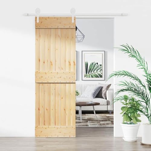 Ziaphsol Porte coulissante naturelle et blanche 70 x 210 cm en bois de pin massif avec système de glissement pour intérieur compact et espace optimisé