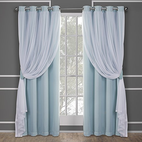 Exclusive Home Curtains Catarina Woven Blackout Grommet Top Panel Pair, Aqua, 52x96, 2 Piece