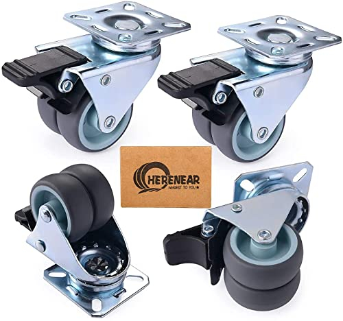 Herenear 4 Stücke 50mm Lenkrollen Schwerlastrollen Doppelrollen Möbelrollen Rollen für Möbel mit Bremse Tragkraft 600 kg