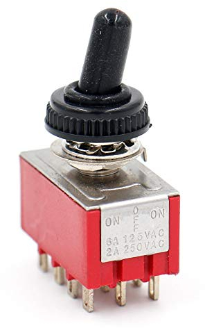 Heschen Interrupteur à bascule miniature MTS-403, ON-OFF-ON, 4PDT, 12 broches, 2A 250V, 6A 125V, avec couvercle étanche, lot de 2