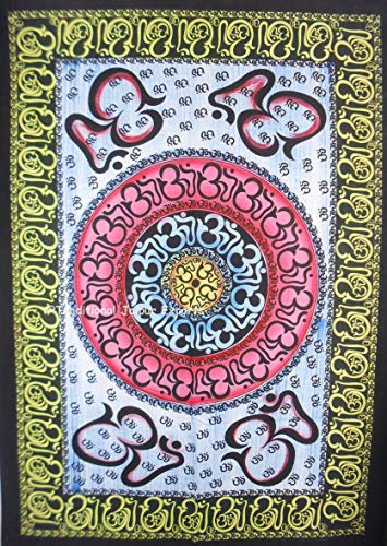 Traditional Jaipur Hand Pinsel gemalt Om Mandala Wand Kunst Baumwolle Poster, religiöse Wand-Dekor, böhmische Wandbehang, Hippie Wohnheim Zimmer Dekoration, Größe 30x 40