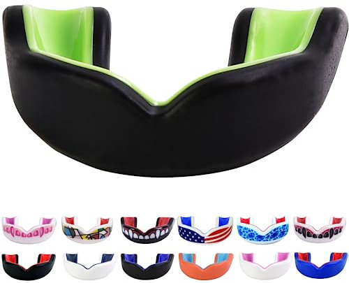 Oral Mart Black/Green Youth Gum Shield for Kids - Sports Mouth Guard for Karate, Boxing, Martial Arts, Football, MMA, Sparring, Hockey, Rugby, BJJ, Muay Thai,Soccer