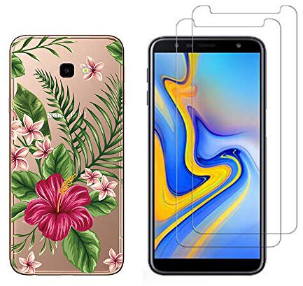 NOVAGO Compatible avec Samsung Galaxy J4 Plus/J4 +/J4 Core -Coque Souple Solide Anti Choc avec Impression + 2 Films Protection écran Verre trempé résistant (Exotique)