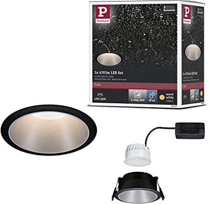 Paulmann 93407 Luminaria empotrable LED Cole redonda incl. 1x6,5 W, reg., foco empotrable, negro, plateado, plástico, aluminio-zinc, foco techo 2700 K