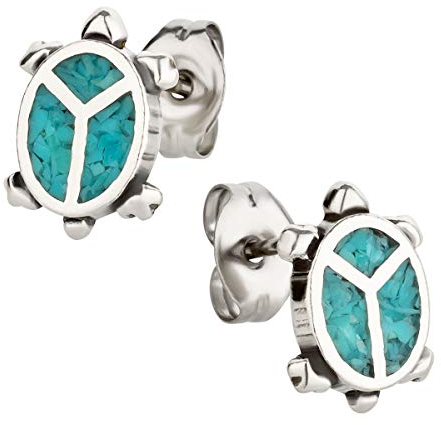 Ohrstecker Ohrringe Schildkröte Silber 925 Sterling Türkis Inlay als Ohrschmuck mit kleiner Schmuckbox - 7K - Indianer Schmuck Geschenke für Damen, Mädchen, Jungen, Kinder und Herren